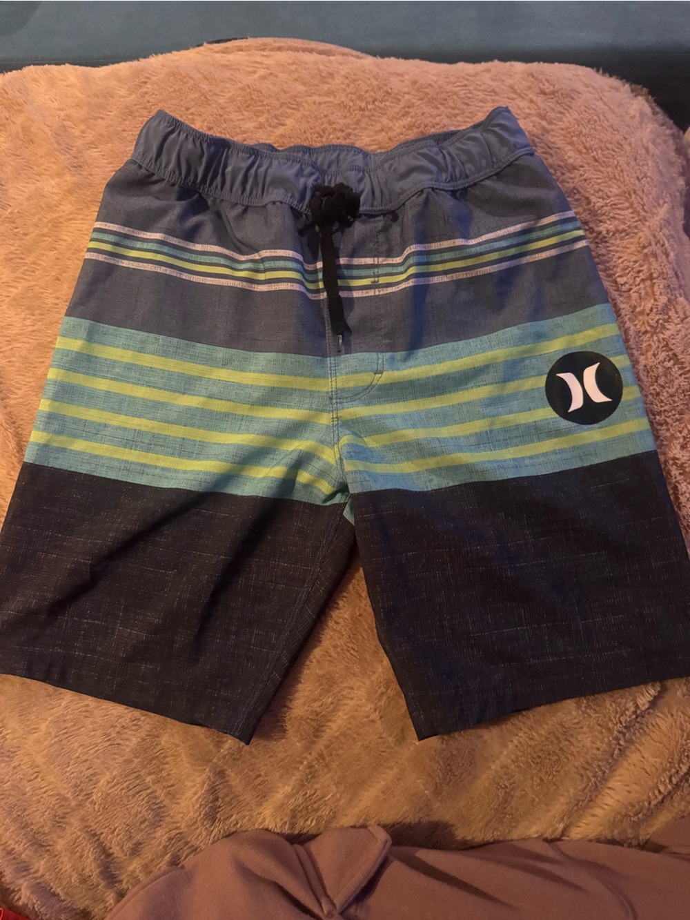 Hurley Green and Blue Striped swim trunks